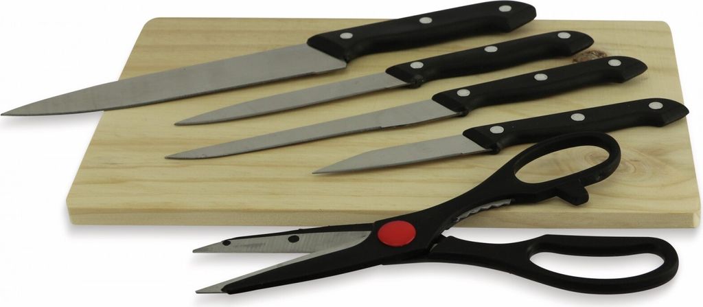 Koopman Set von 4 Messern mit Schere und Schneidebrett