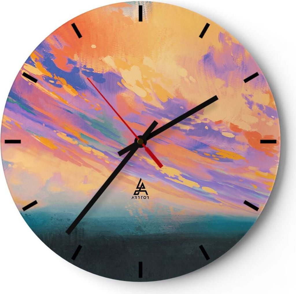 Wanduhr - Rund - Glasuhr - Menschen Wiese Natur - 30x30cm - Schleichendes Uhrwerk - Lautlos - zum Aufhängen bereit - Dekoration Modern - Wanddekor...