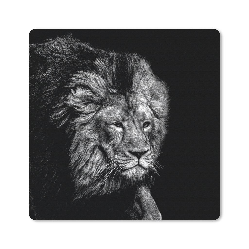 MuchoWow Mauspad Mousepad Löwe - Tiere - Schwarz - Weiß 20x20 cm - Mousepads - Maus Mat - Pad - Mausunterlage - Desk Mat - Bureauartikeln