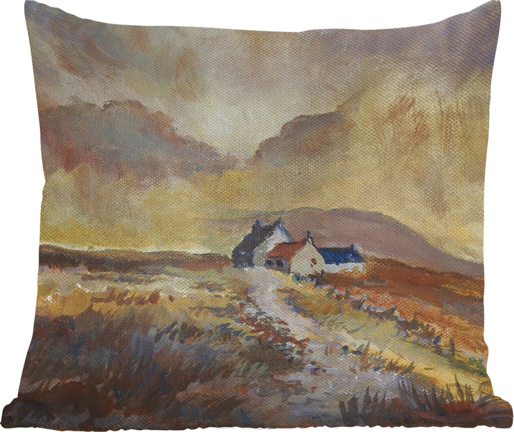 MuchoWow Zierkissen Sofakissen Wohnzimmer Dekokissen 40x40 cm Kleines Ölgemälde von Schottland - Foto Kissen - Schlafzimmer Dekoration