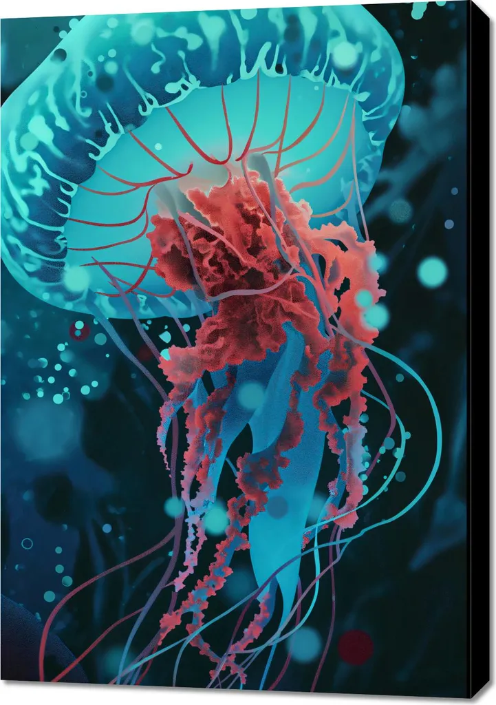 Décoration Murale Méduse Artistique 70x100 cm aux Couleurs Aquatiques