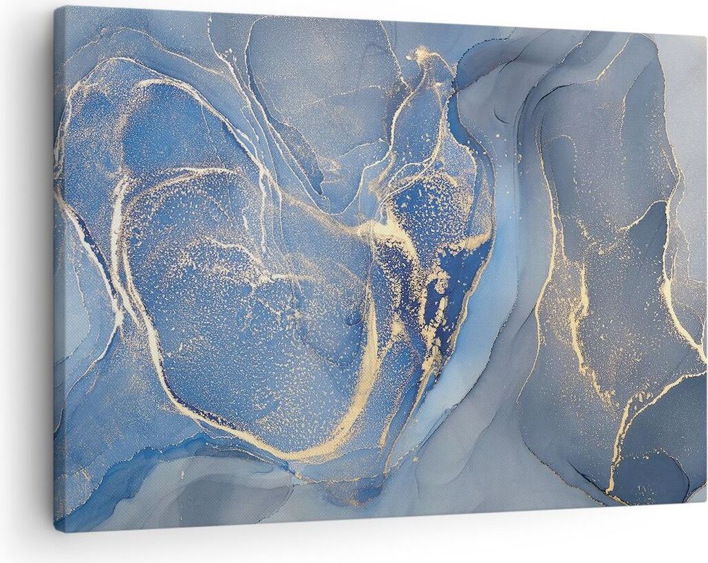 Bild auf Leinwand - Leinwandbild - Einteilig - Gold Blau Farbe - 70x50cm - Wand Bild - Wanddeko - Wandbilder - Leinwanddruck - Bilder - Wanddekorat...