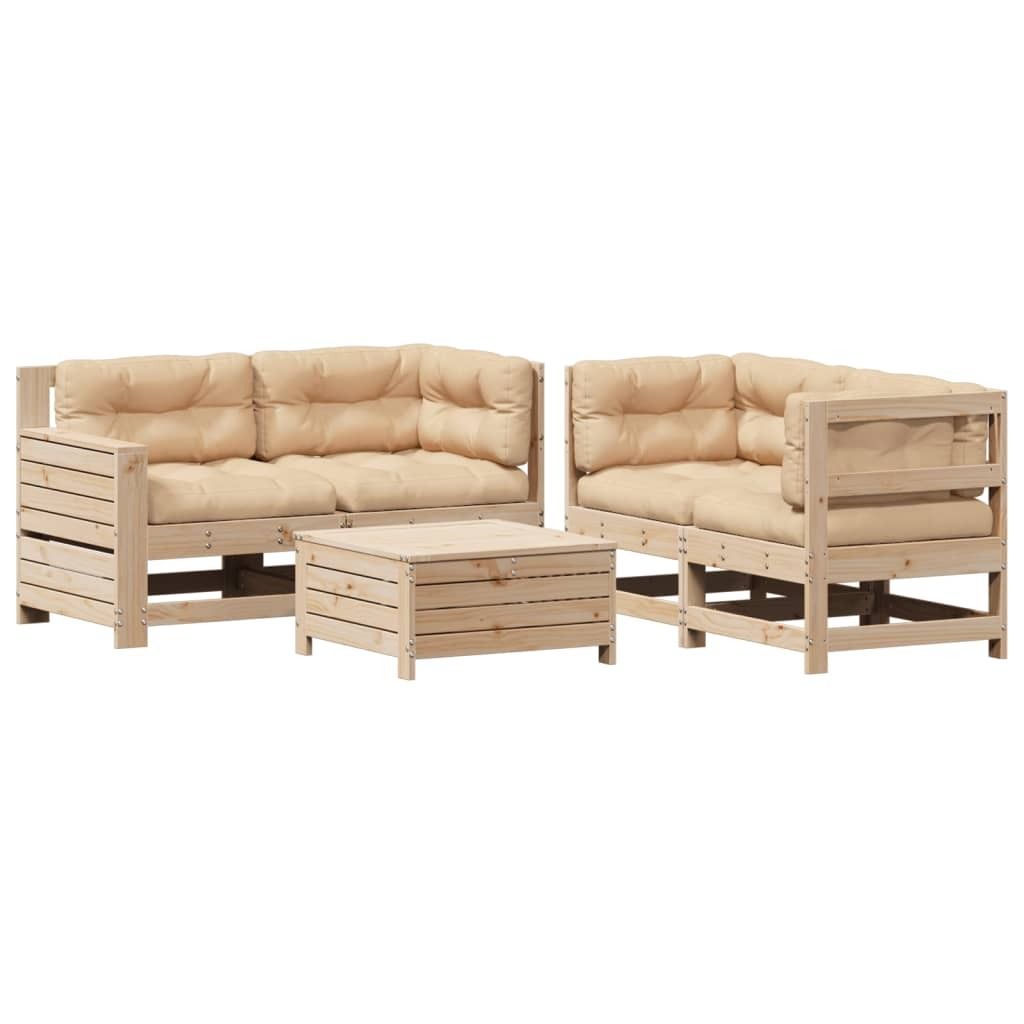 5-tlg. Garten-Lounge-Set mit Kissen Massivholz Kiefer