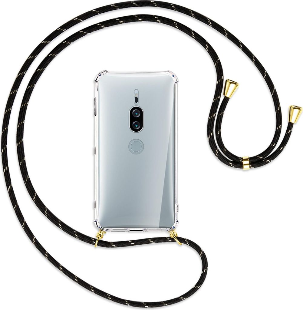 Handykette Backcover-Schutzhülle mit Band (Metall goldfarben) für Sony Xperia XZ2 Premium - schwarz/gold