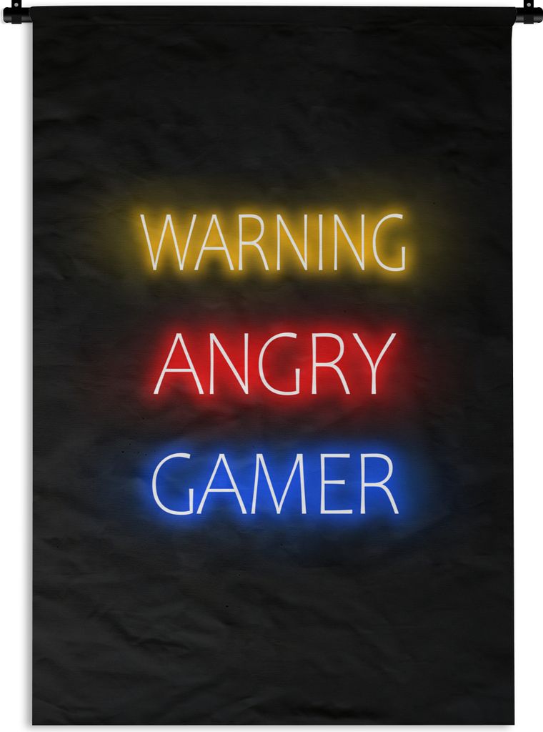MuchoWow Wandteppich Wandbehang Gaming - Zitate - Warnung wütender Gamer - Neon 90x135 cm Tapisserie Dekoration Wandtuch - Baumwolle - Wandskulptur