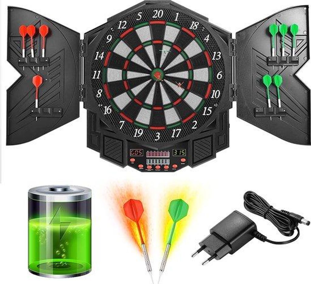 Elektronisches Dartboard mit High-End-LED-Anzeigen, Multiplayer (1-8 Spieler, 27 Spiele), Wandabschirmung