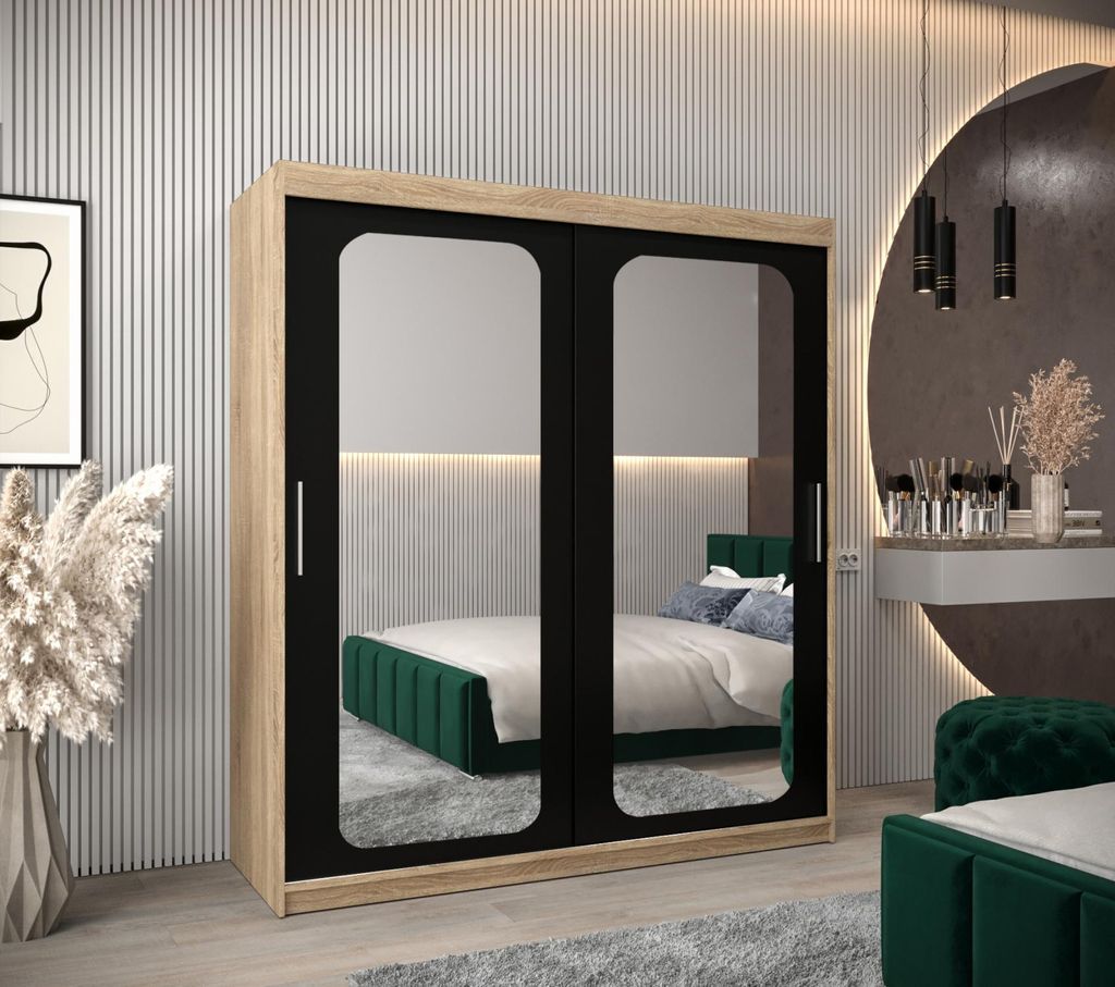 Spiegelschrank DONICELA 2 - 180 cm, Sonoma / Schwarz
