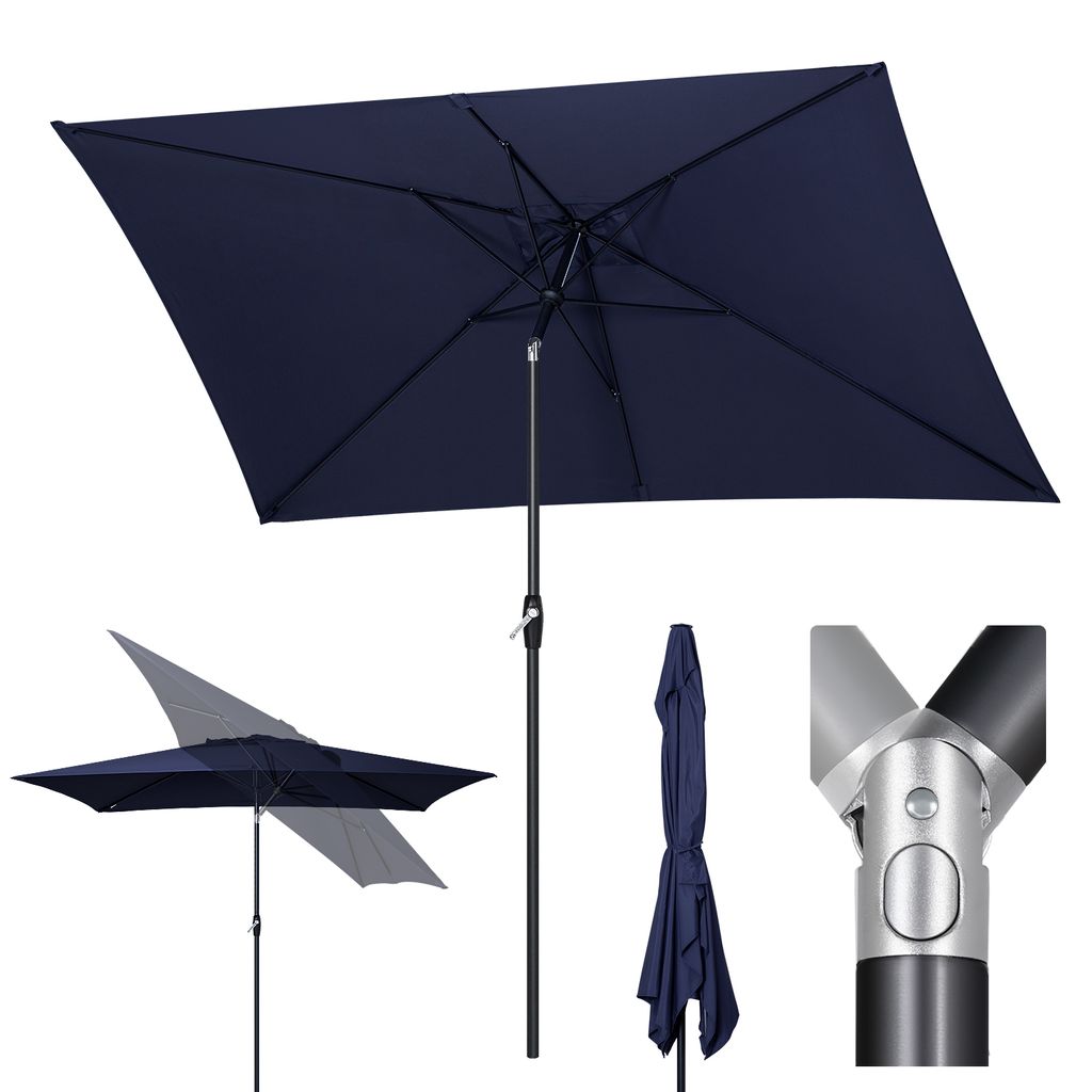 Sekey Sonnenschirm 300 x 200 cm Rechteckschirm Aluminium Marktschirm Rechteckig, mit Kurbel, Dunkelblau