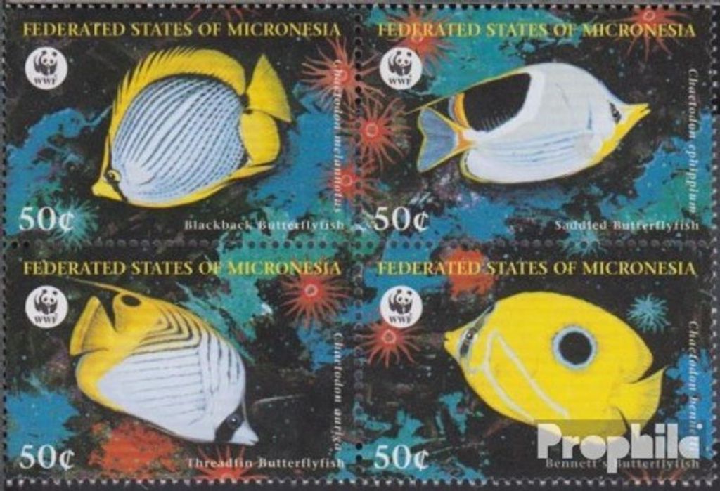 Briefmarken Mikronesien 1997 Mi 583-586 Viererblock (kompl.Ausg.) postfrisch Schmetterlingsfische