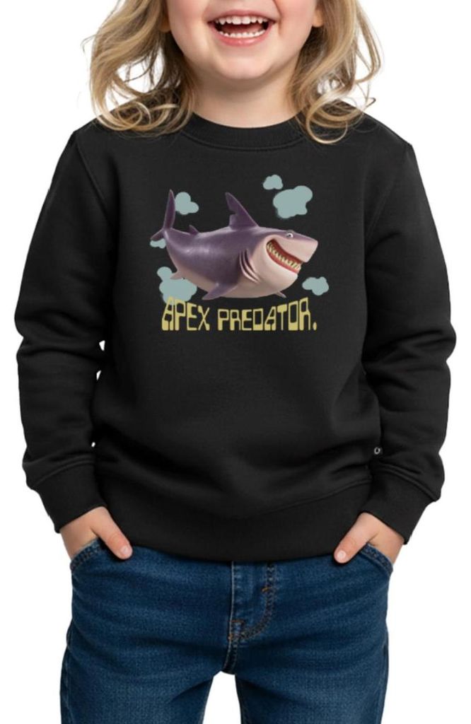 Spreadshirt Hoppers Apex Predator Hai Mit Schriftzug Kinder/Teenager Premium Pullover, 146/152 (10 Jahre), Schwarz
