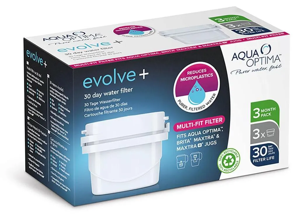 Pack 3 Filtri Aqua Optima Evolve+ | Ricambio per Caraffe e Dispenser - 3