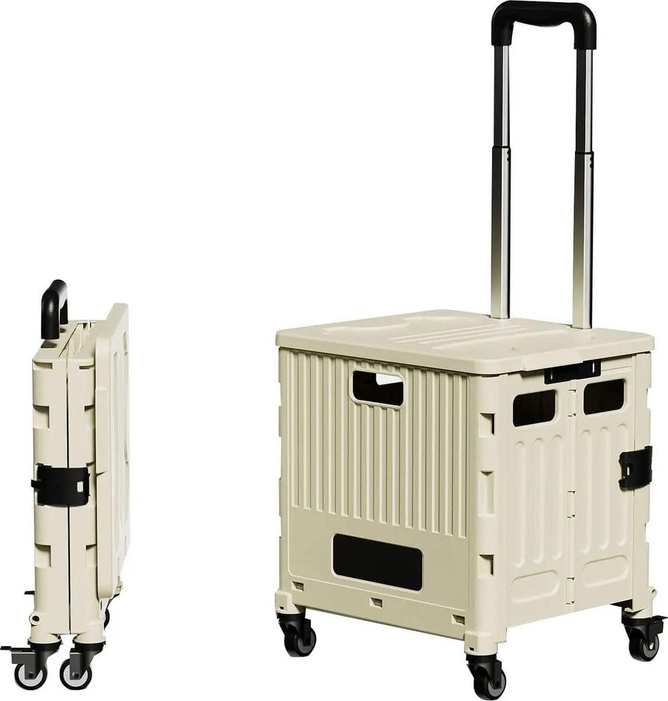 Faltbare Rollkiste - Handwagen - Robuster Teleskopgriff - 4x 360° Lenkrollen - PP-Kunststoff - 3,3 kg - Beige