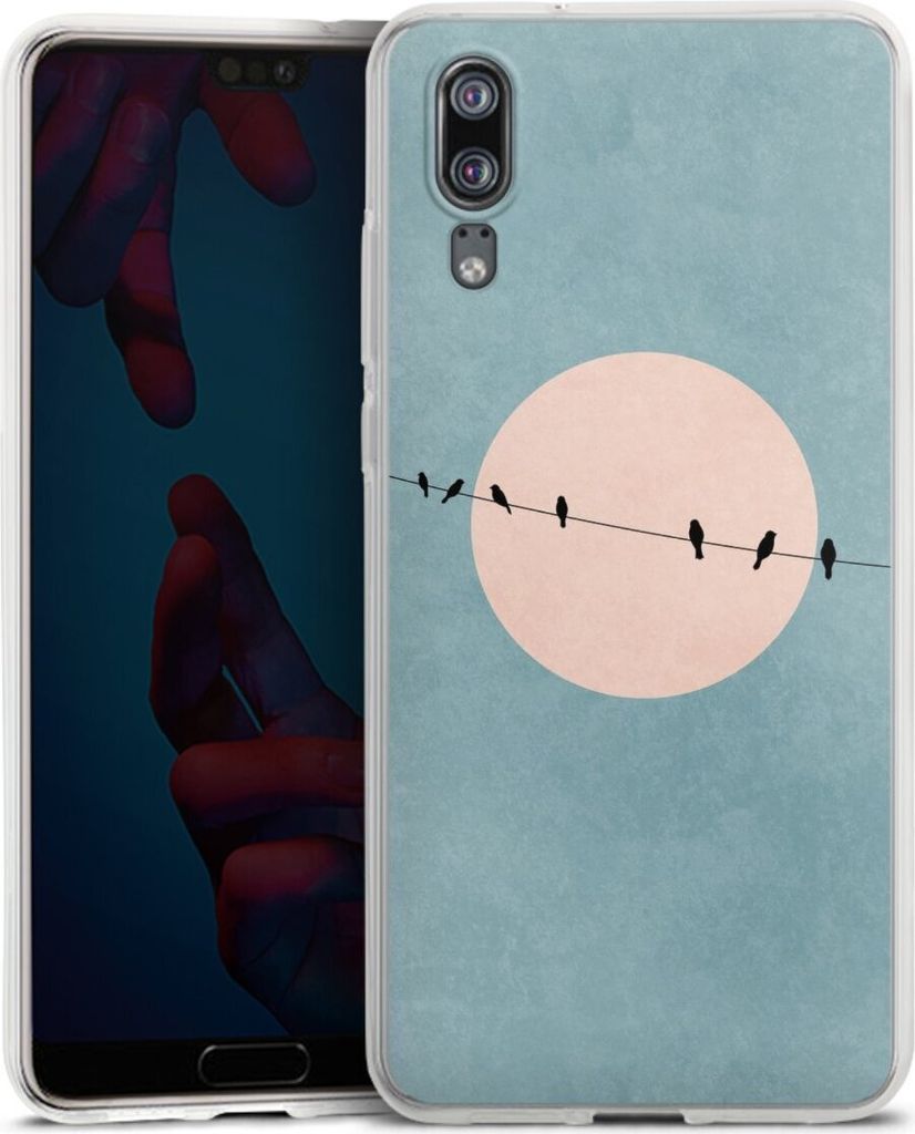 DeinDesign Handyhülle für Huawei P20 Silikon Hülle Case Smartphone Schutzhülle Mond Vogel türkis