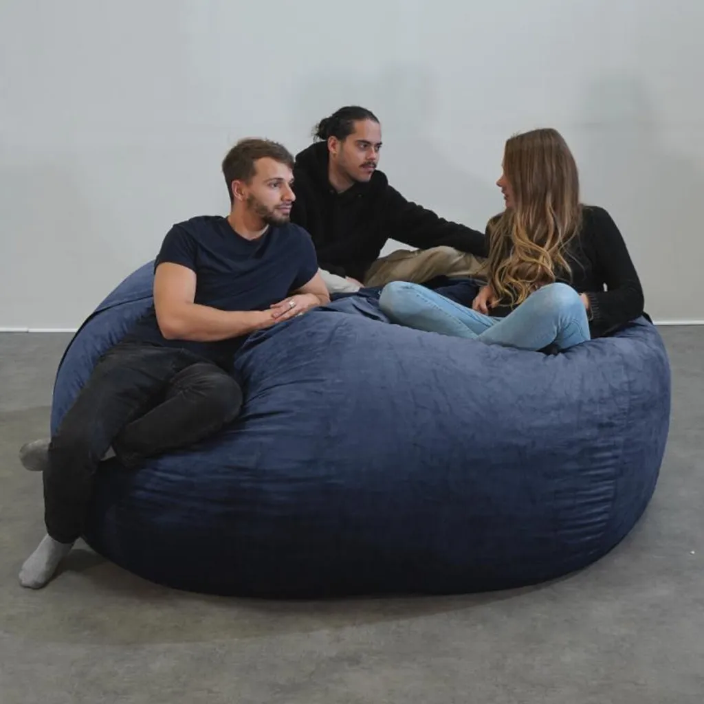 Grand pouf microsuède bleu nuit 200 cm déhoussable - Texture Premium - 4