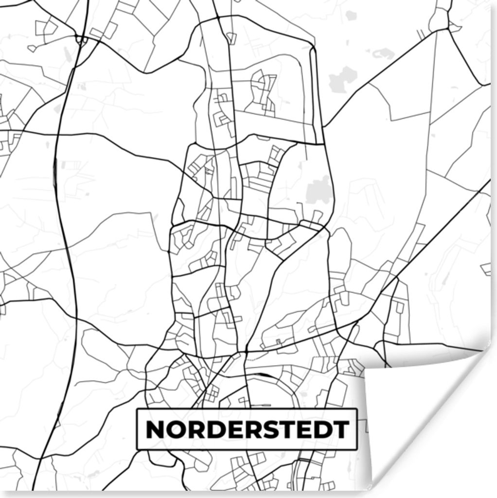 MuchoWow Poster Karte - Norderstedt - Karte - Stadtplan 50x50 cm - Wohnzimmerdekoration