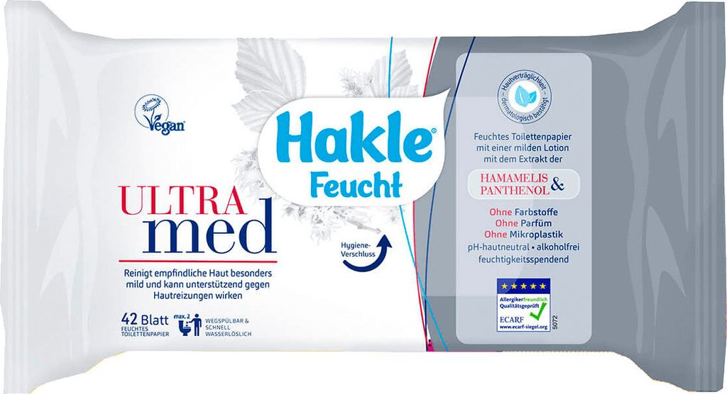 12x HAKLE 80092 Carta igienica umida Ultra Med - 42 fogli, Immagine del prodotto 