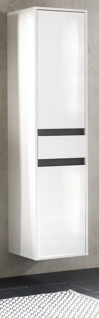 Meuble suspendu Blanc Laqué Brillant 35 x 172 cm pour Salle de Bains Sol