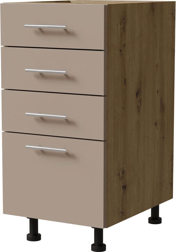 Schubladenunterschrank BRERRA 40x82cm lackiert Ausführung wählbar BR-D4 - 40,RAL 1016 graubeige Matt,Eiche Artisan,HETTICH InnoTech Atira (Vollau...