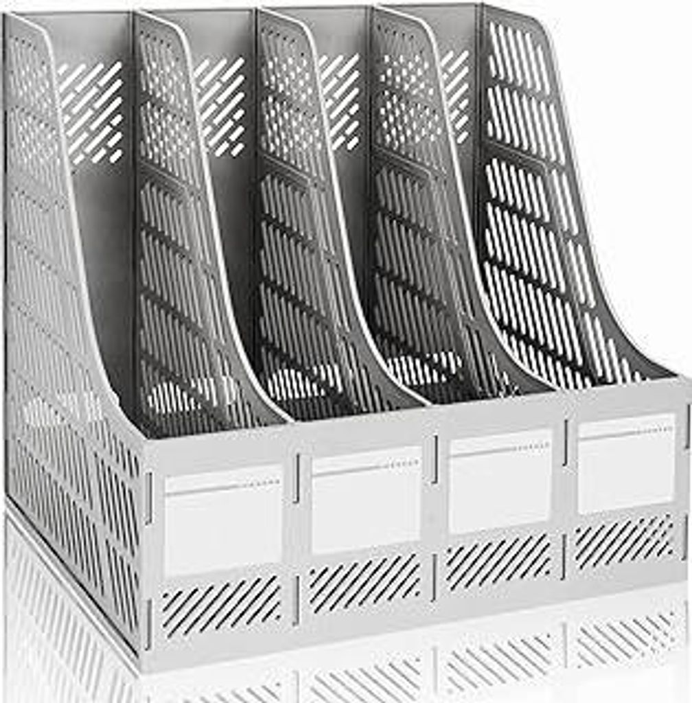 KXF Schreibtisch-Ordner, 4 Abschnitte, stabil, Kunststoff, Zeitschriftenhalter, Rahmen, Ordnerregal, Ablage und Aufbewahrung für Schule, Büro, Pa...