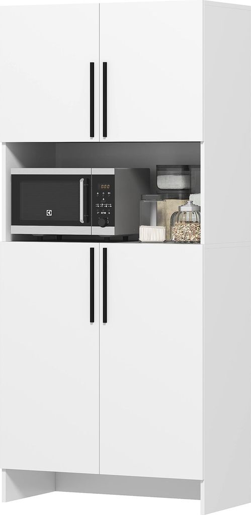 Küchenschrank, Vorratsschrank für Küche, Wohnzimmer, Esszimmer, Schränke, Regale, Mikrowellenablage, Spanplatte, Weiß