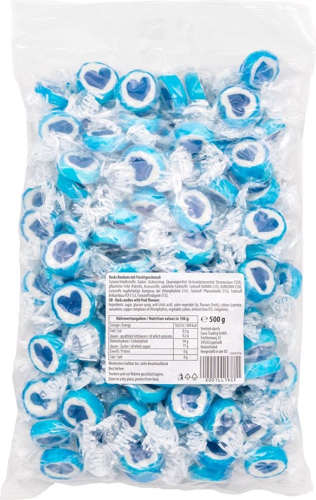 Herzbonbons zu Hochzeit Taufe Kommunion 500g blau-weiß Produktbild 