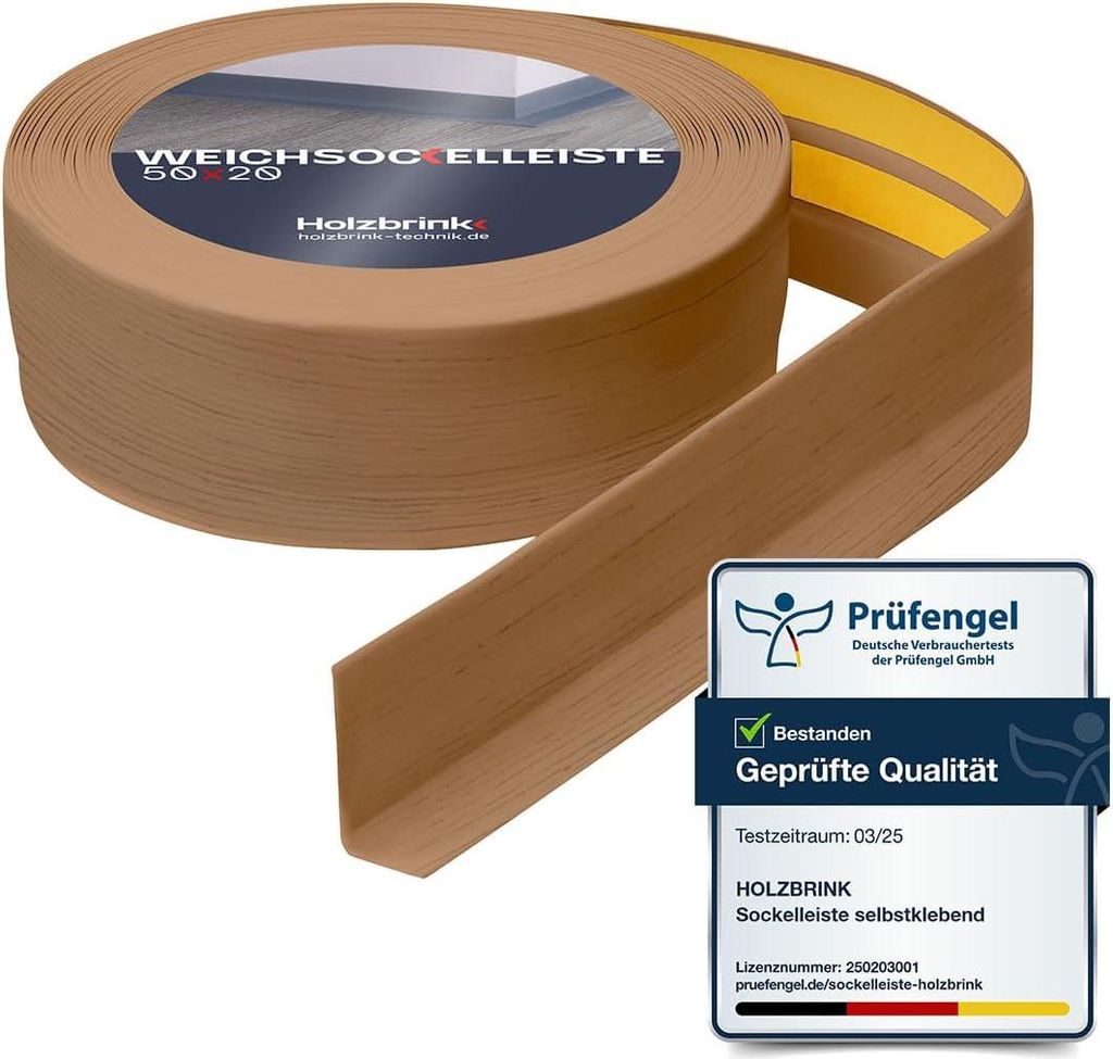 HOLZBRINK Weichsockelleiste selbstklebend PVC 50x20mm, 10 m | Winkelleiste für Küchenarbeitsplatte, Bodenbelag | Eckleiste selbstklebend | Farbe:...