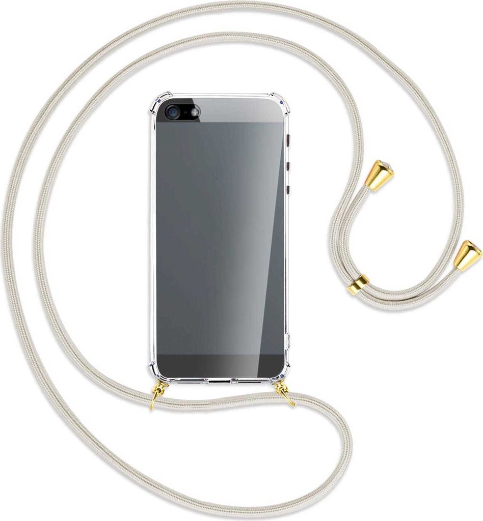 Handykette Backcover-Schutzhülle mit Band (Metall goldfarben) für Apple iPhone 5, 5S, SE - broken white