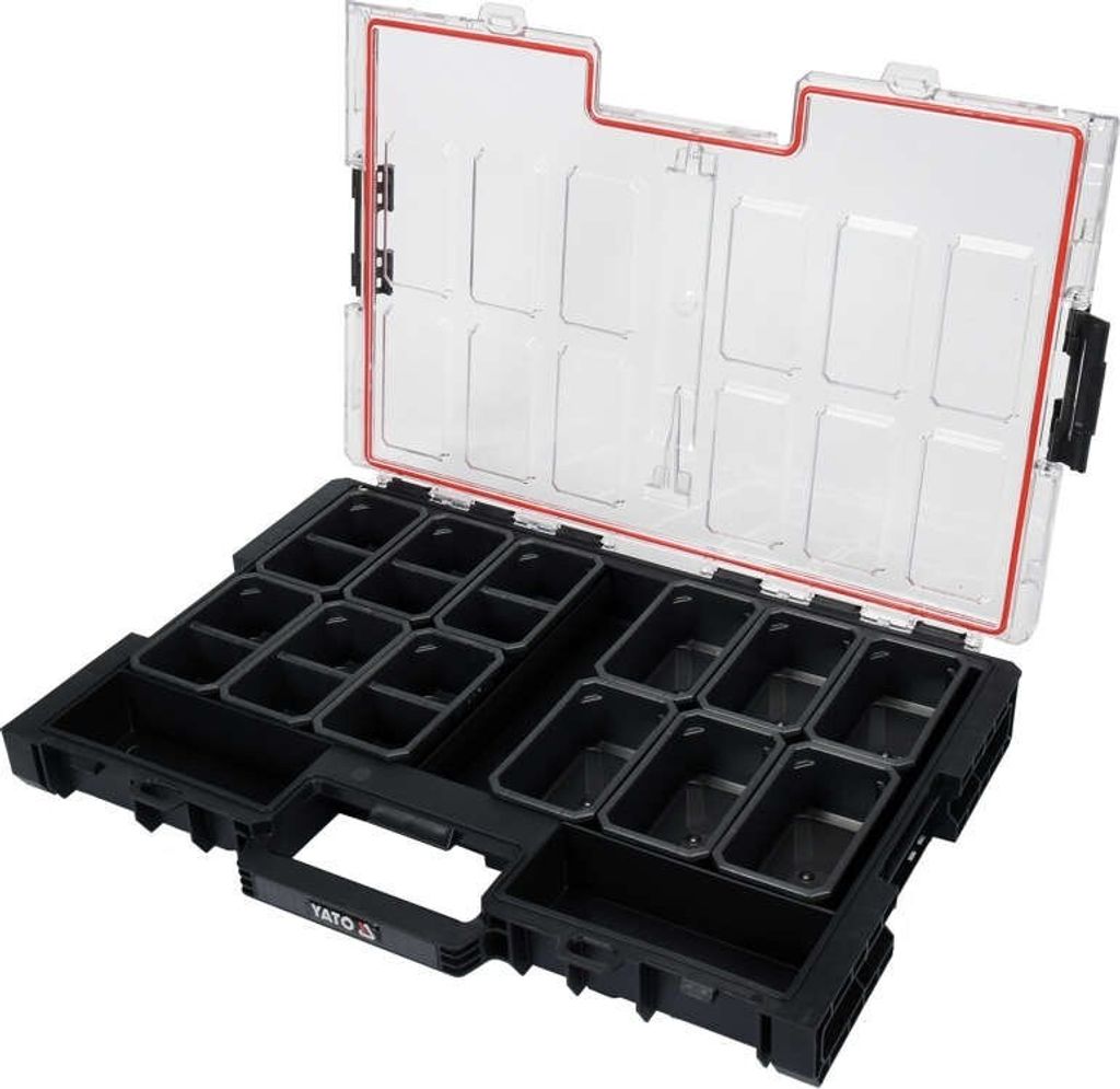 Yato YT-09181, Kasten für Kleinteile, Polypropylen, Schwarz, Transparent, 531 mm, 379 mm, 77 mm