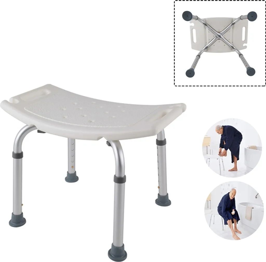 Tabouret de Douche Ajustable en Aluminium avec Pieds Antidérapants