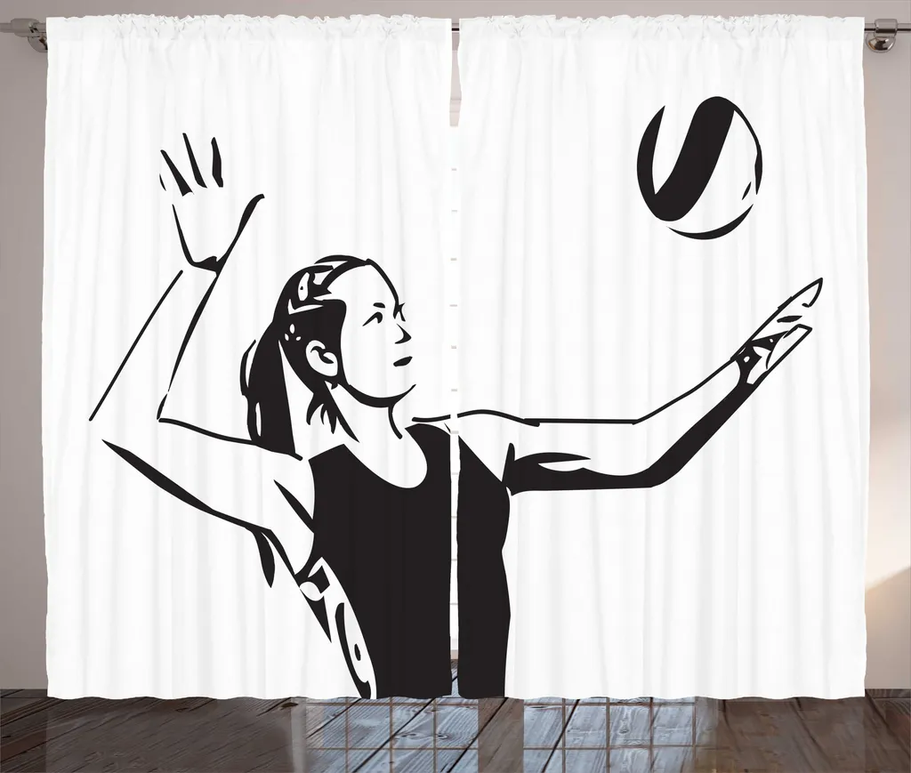 Rideau à fronces motif volleyball gris pour chambre à coucher 280x225