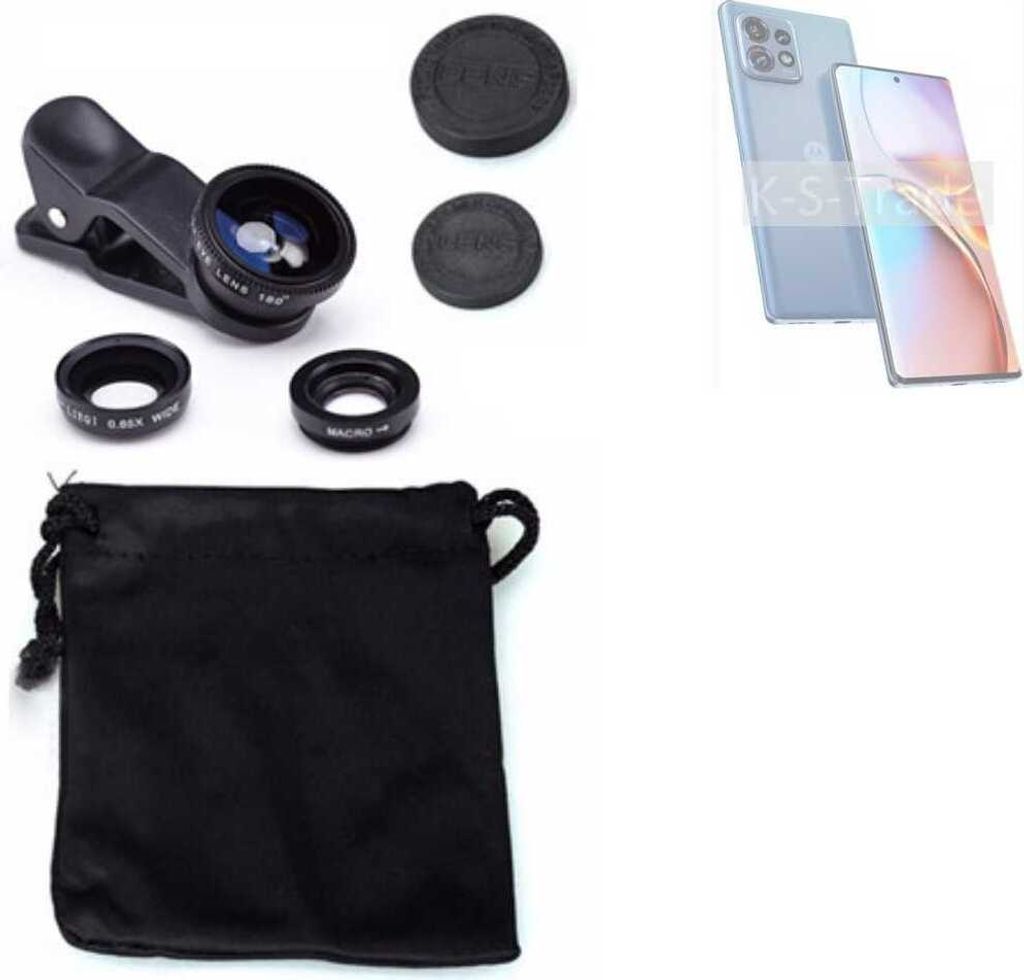 K-S-Trade Smartphone Kamera Linsen Set Kompatibel mit Motorola Edge 40 Pro 3in1 Clip-On Kamera Adapter Macro Weitwinkel FishEye Fischauge Objektiv