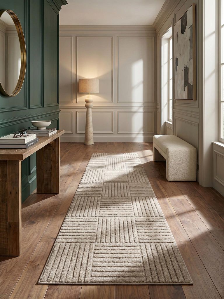 3D-Teppich Cord-Streifen-Patchwork Pflegeleicht Waschbar Strapazierfähig | Beige 80x250 Fußbodenheizung geeignet | RIGI – Kadima Design