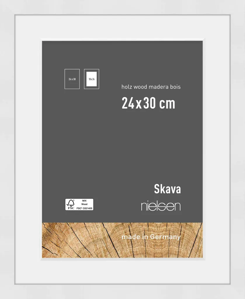Cornice in legno Nielsen Skava White 24x30 cm con Passepartout 18x24 cm