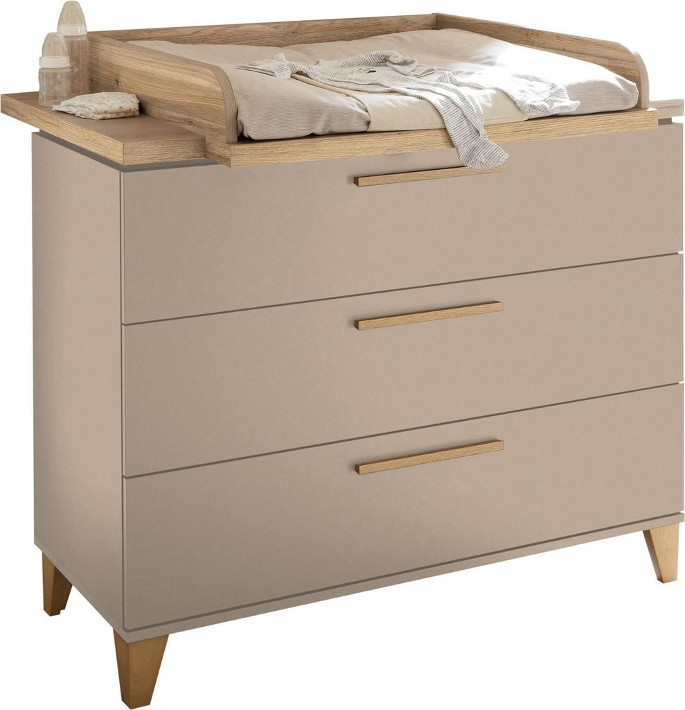 Wickelkommode >HILDA< Wickelaufsatz, Kaschmir / Mauvella Oak Nachbildung - 120x108,7x77cm (BxHxT)
