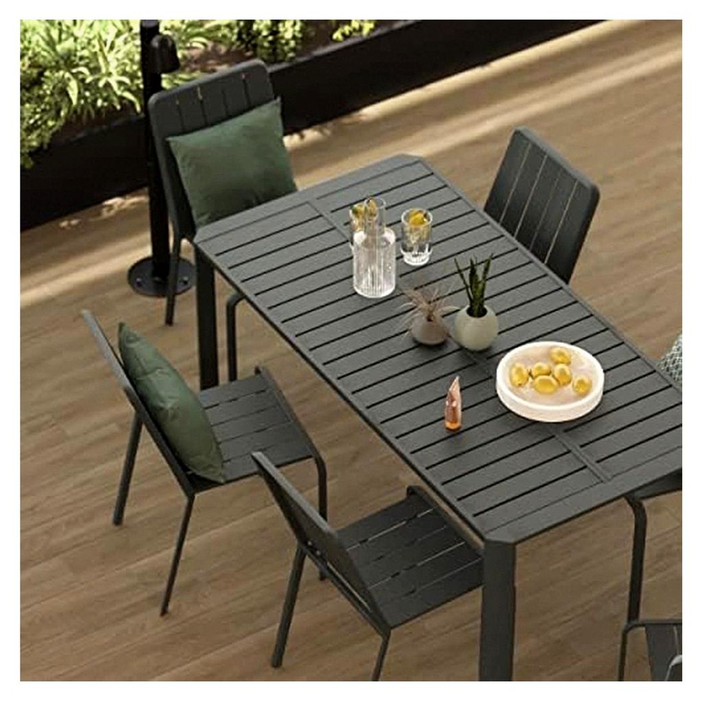 Rechteckiger Gartentisch Idaho - Ausziehbar - 110/162 x 82 x 75 cm - Für 4 bis 6 Personen - Aluminium - Anthrazit - Outdoor Esstisch