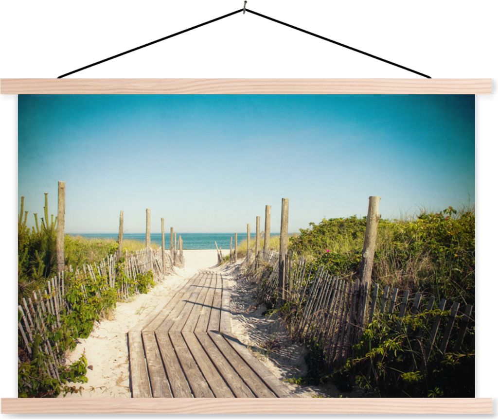 MuchoWow Textilposter Meer - Holz - Sommer 60x40 cm mit holzfarbenen Rahmen - Bilder
