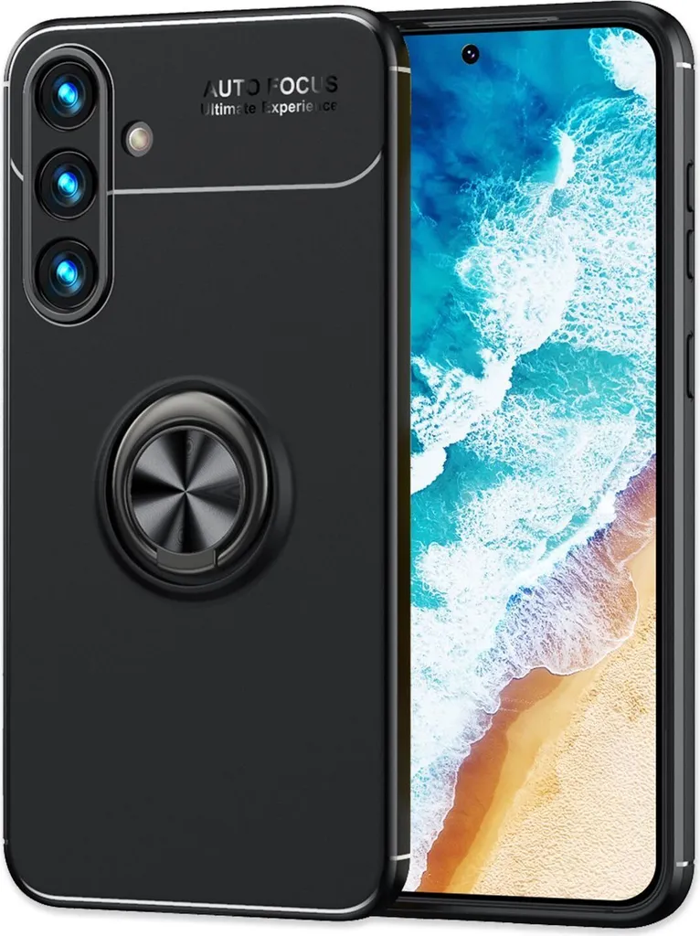 NALIA custodia ad anello nera opaca per Samsung Galaxy S24 Plus, custodia protettiva in silicone con anello rotante a 360 gradi nero