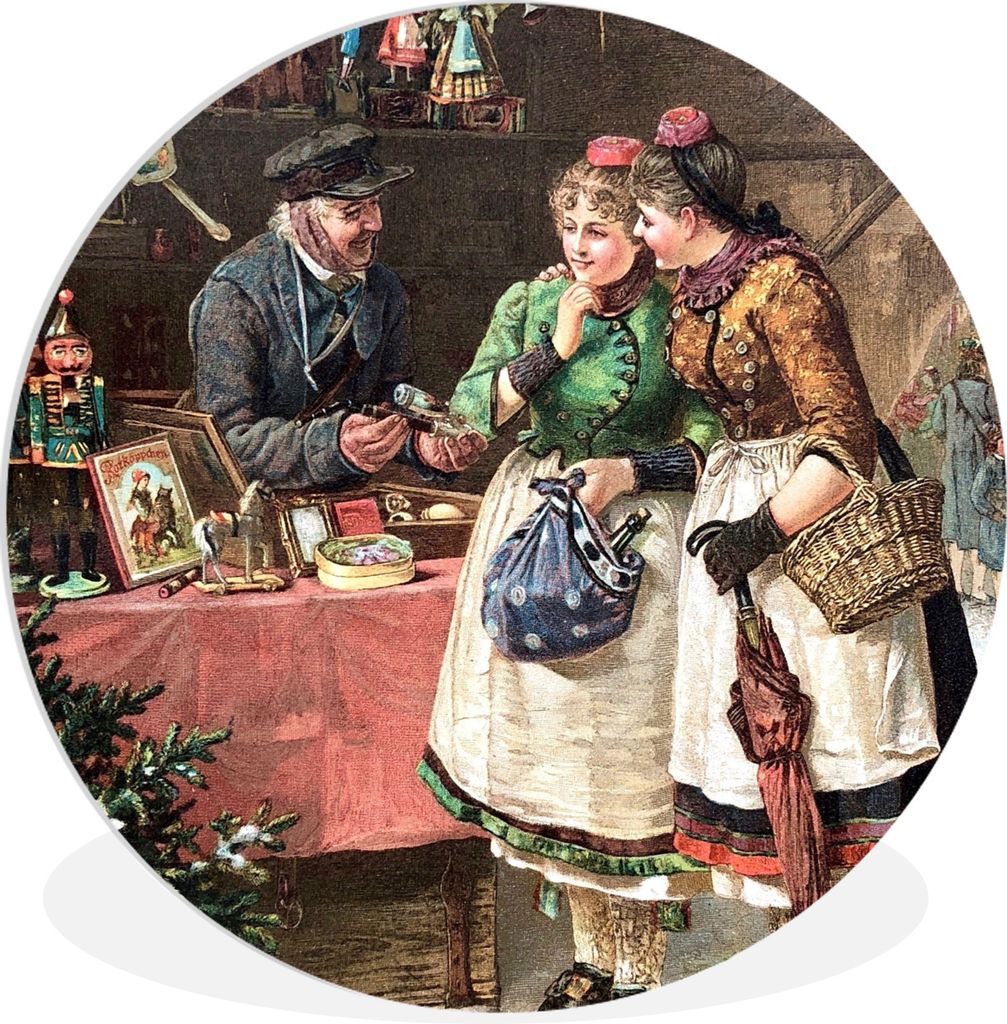 MuchoWow Rundes Wandbild - Runde Bilder Weihnachten - Porträt Weihnachtsmarkt - Vintage Ø 90 cm Kreis Wanddekoration Kunststoff - Wandkreis - W...