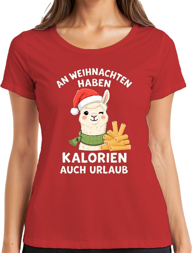 An Weihnachten haben Kalorien Urlaub Alpaka Lama lustig Damen T-Shirt, Rot, L