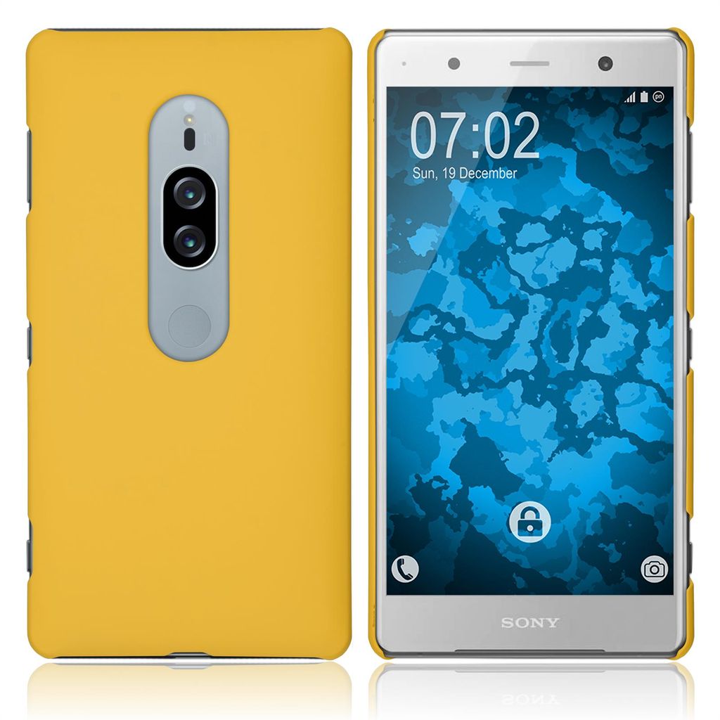PhoneNatic Case kompatibel mit Sony Xperia XZ2 Premium - Hülle gelb gummiert Hard-case Cover