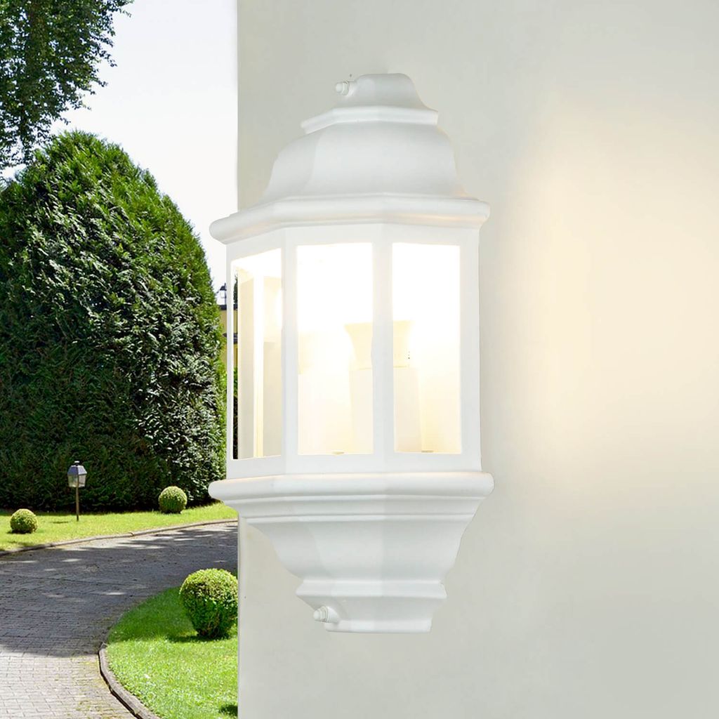 Nástěnná venkovní lampa IP44 bílá E27 sklo hliník námořní Obrázek produktu 
