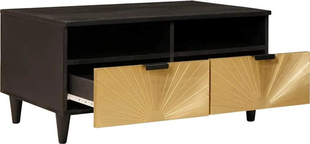 vidaXL Tavolino nero e oro 80 x 54 x 40 cm in legno massiccio di mango