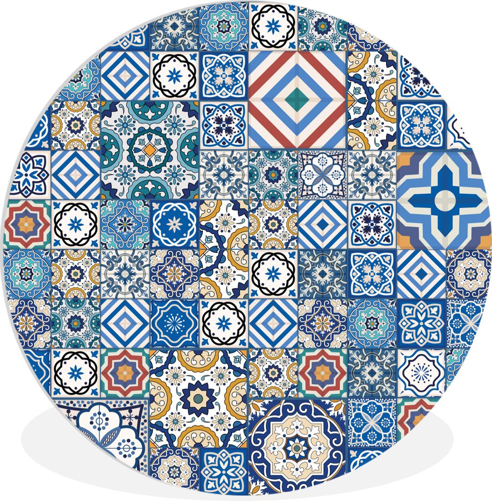MuchoWow Rundes Wandbild - Runde Bilder Muster - Blau - Formen Ø 90 cm Kreis Wanddekoration Kunststoff - Wandkreis - Wandschmuck - Wand-Kreis - ...