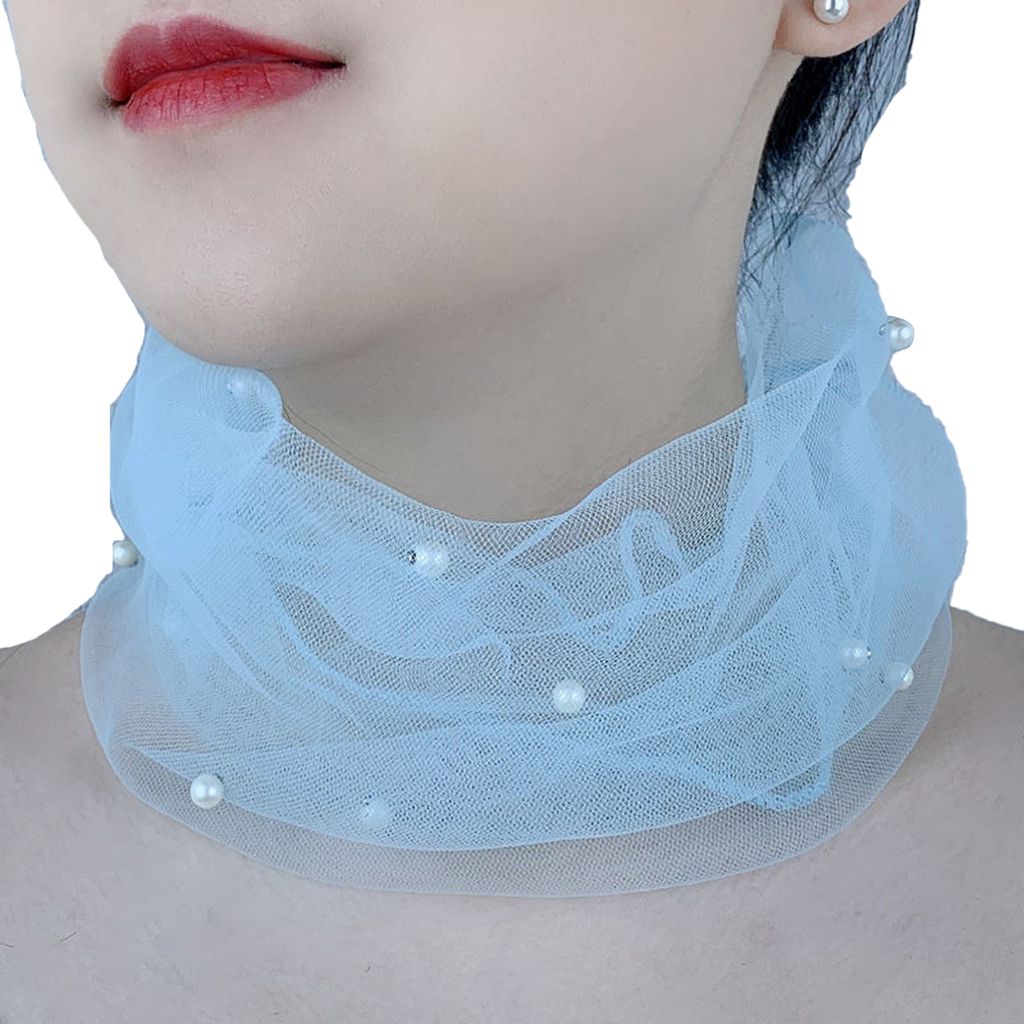 Einfarbiger Halskragen mit Kunstperlendekor, elastischer Organza-Spitzenschal, eleganter multifunktionaler elastischer Halswickel