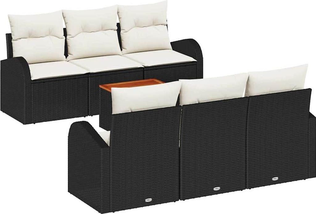 vidaXL Gartensofa-set mit Kissen 7 pcs Schwarz Poly-Rattan