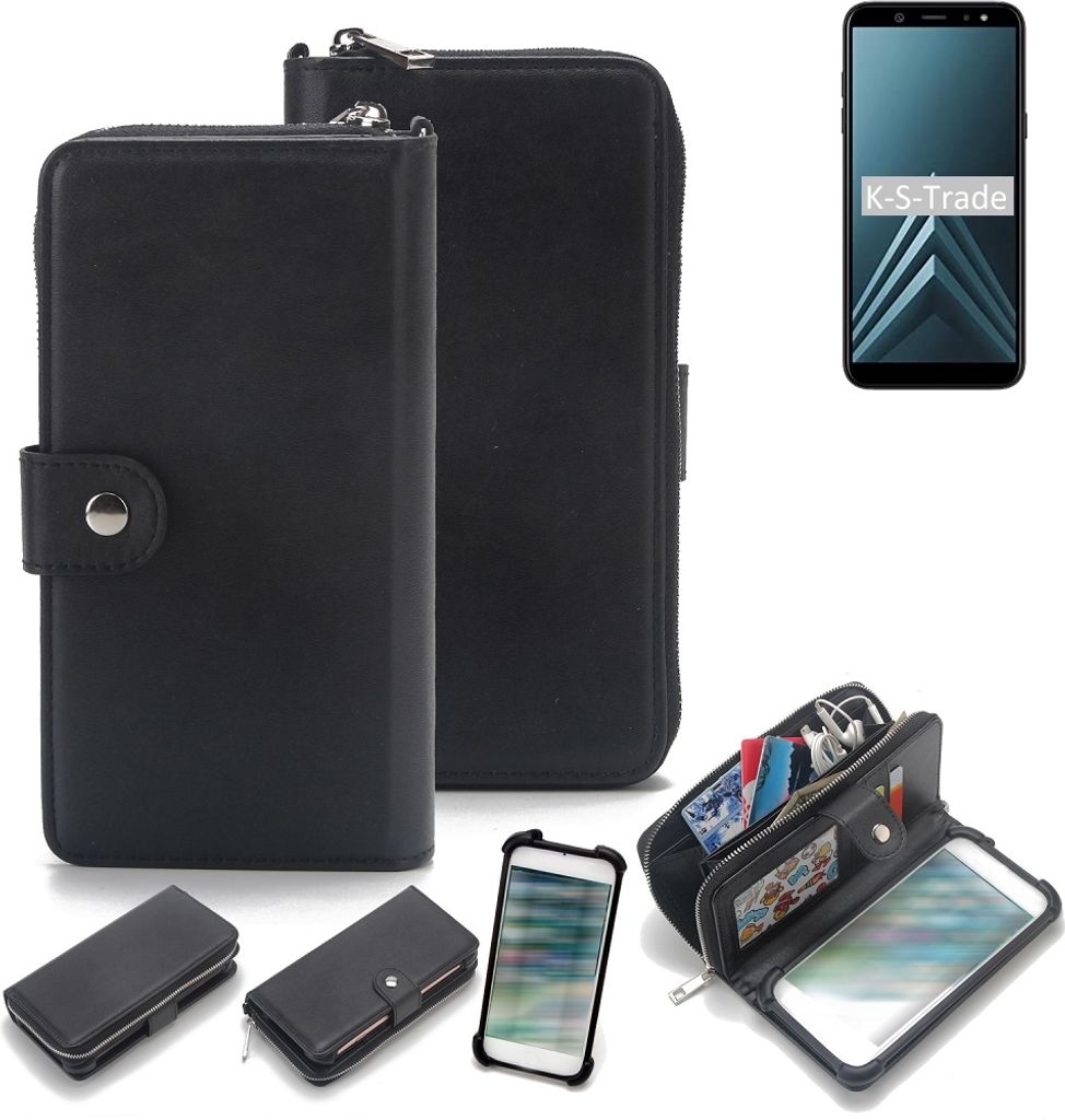 K-S-Trade 2in1 Handyhülle Schutzhülle kompatibel mit Samsung Galaxy A6 (2018) & Portemonnee Cover Handy Hülle Case Etui Geldbörse Wallet
