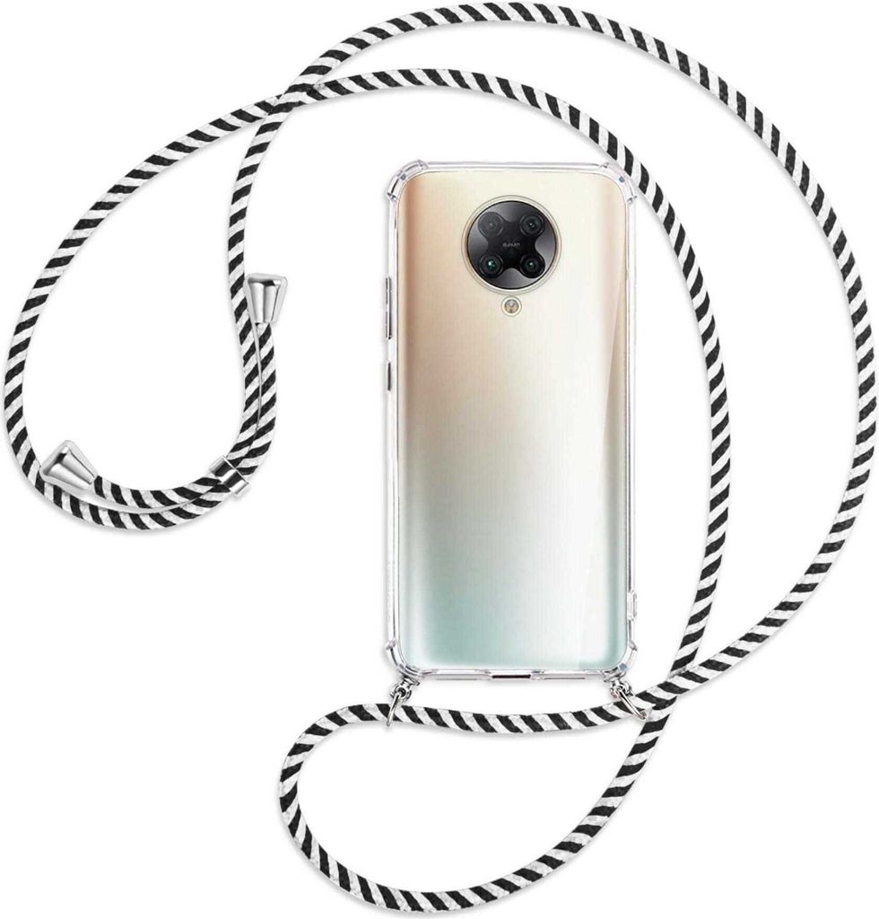 Handykette Backcover-Schutzhülle mit Band (Metall silberfarben) für Xiaomi Redmi K30 Pro, Poco F2 Pro - schwarz/weiß gestreift