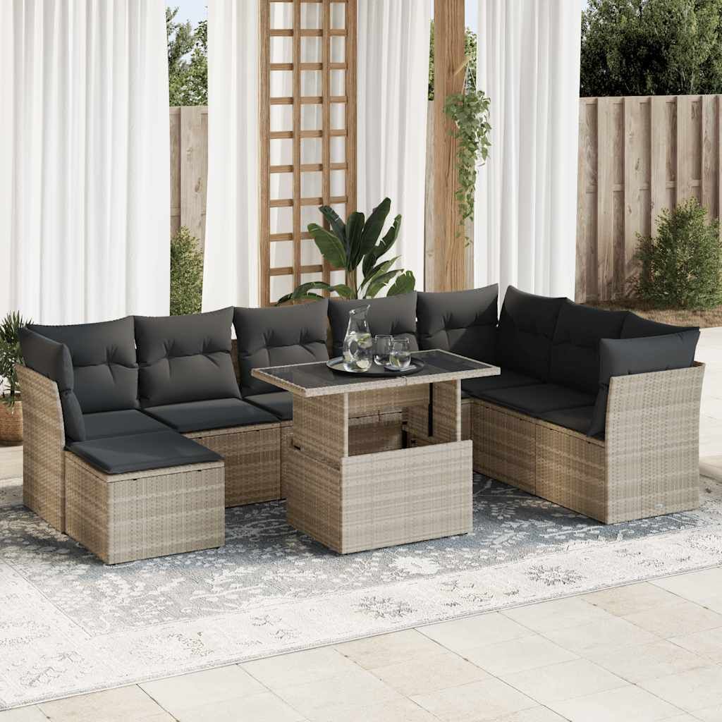 Maison Exclusive - 9-tlg. Garten-Sofagarnitur mit Kissen Hellgrau Poly Rattan