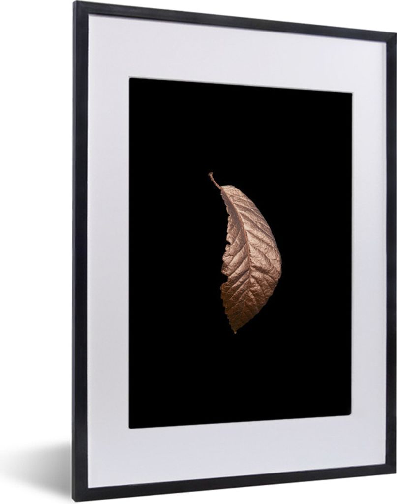 MuchoWow MuchoWow Gerahmtes Poster Blätter - Roségold - Schwarz 30x40 cm - Poster mit zchwarzem Bilderrahmen - Wandposter Schlafzimmer