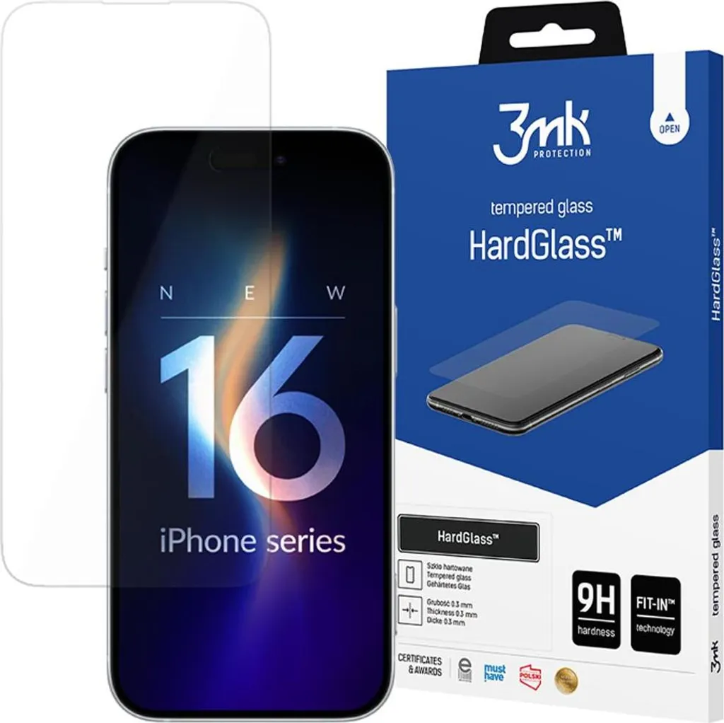 3mk HardGlass pro per iPhone 16 - Vetro Temperato 9H Protezione Totale